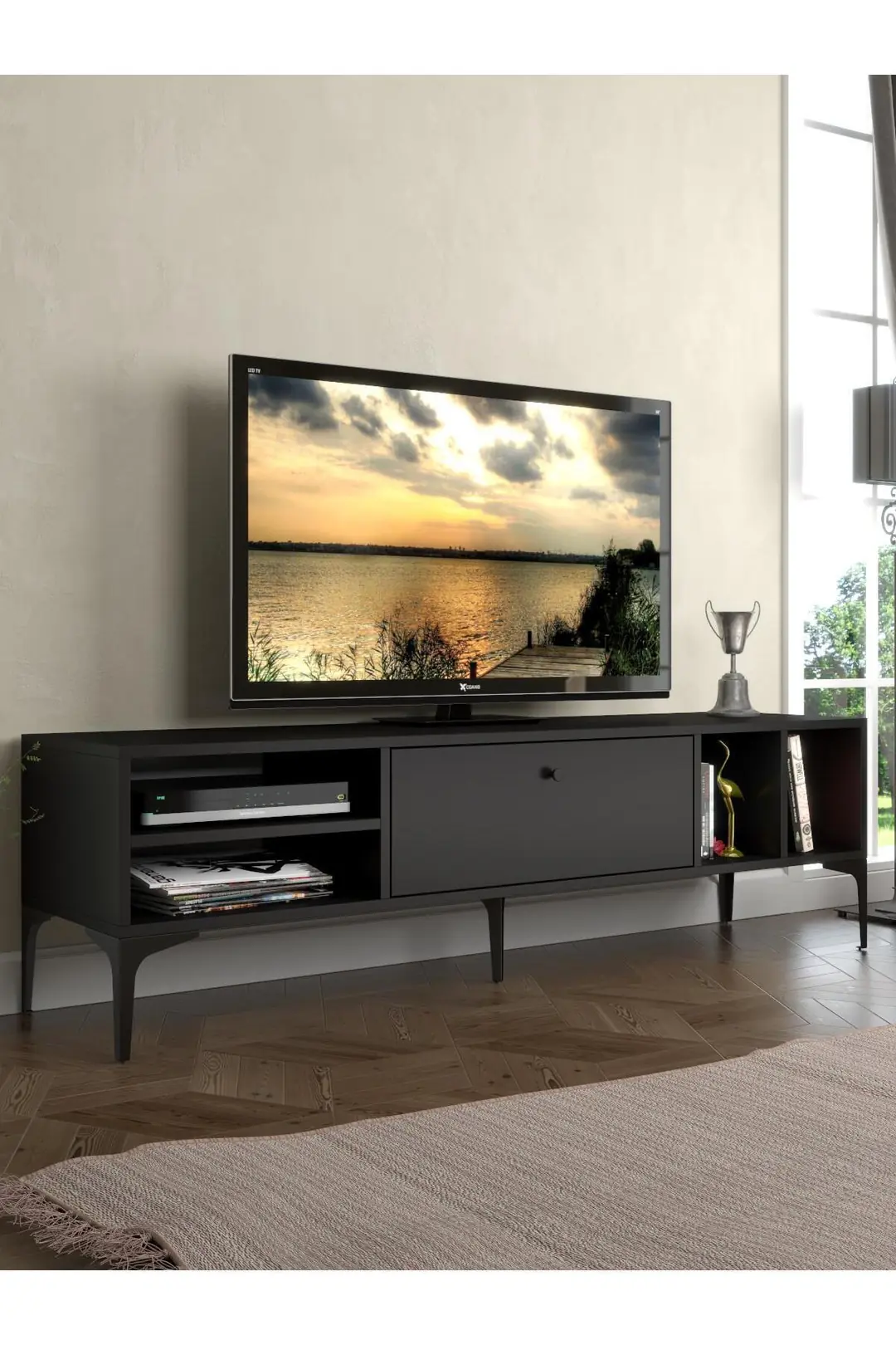 Milan Tv Ünitesi Minifiks Bağlantı , Dolap Metal Ayak - Siyah / Siyah